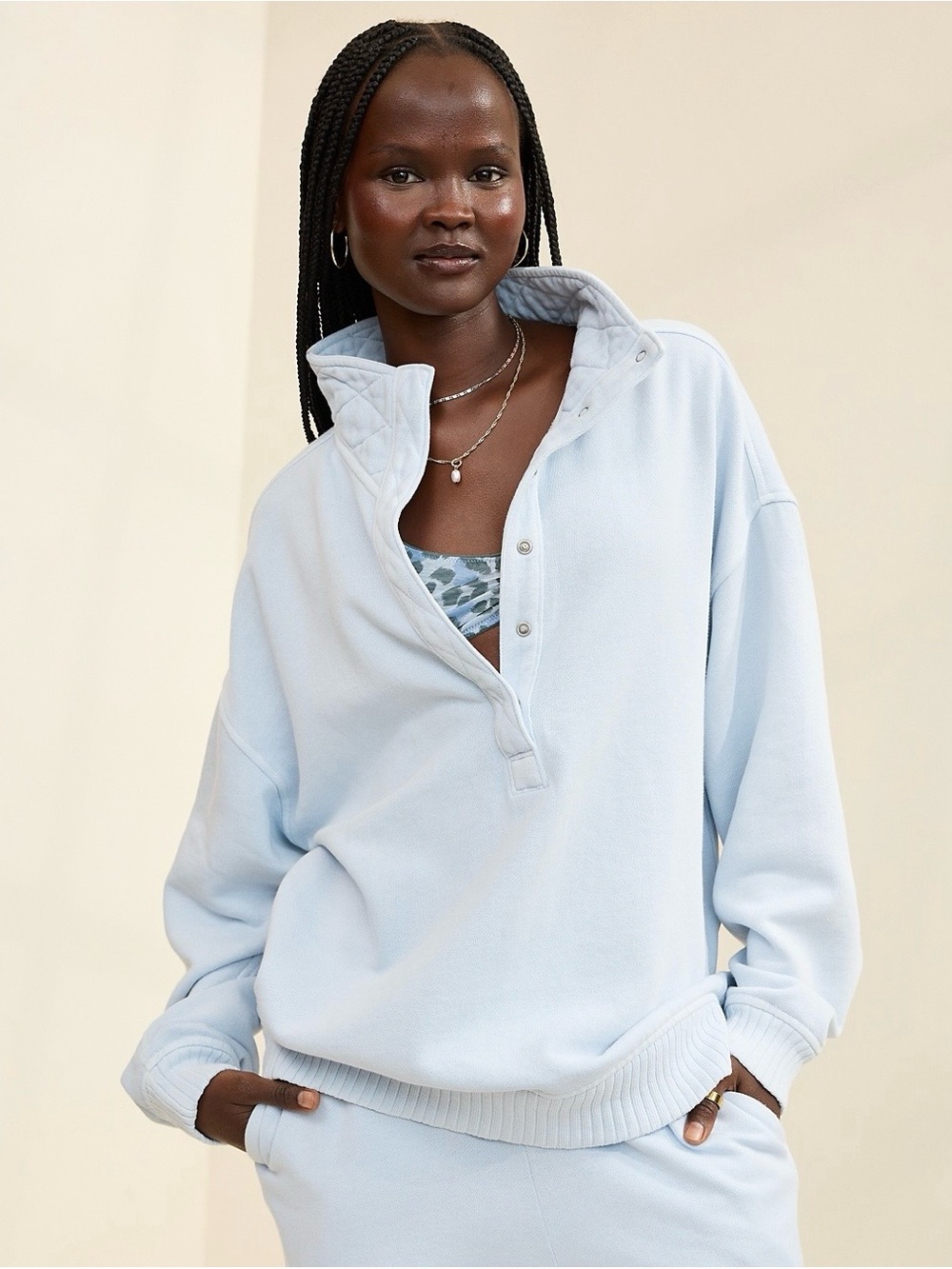 Aerie Oh Snap sweatshirt in Misty Sky colorway